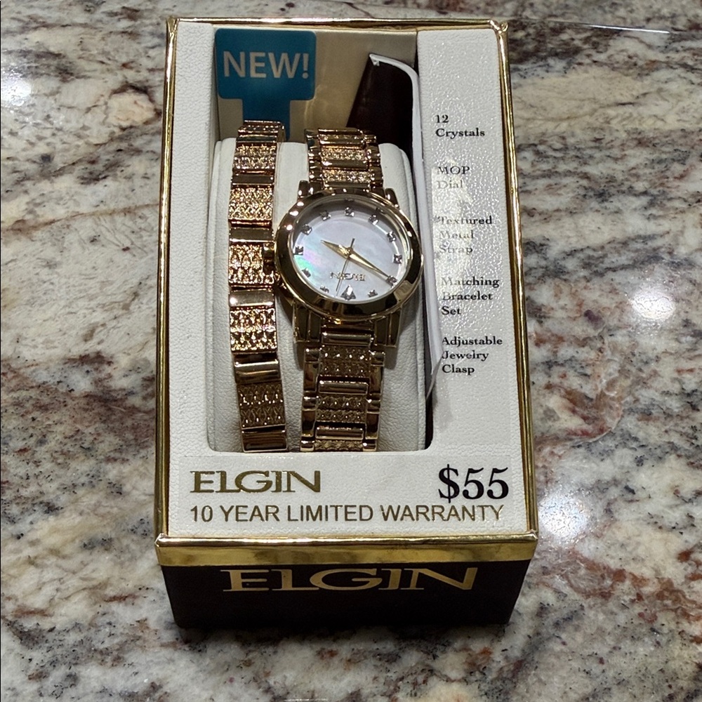 Elgin Gold Women's Watch with Matching Bracelet Set